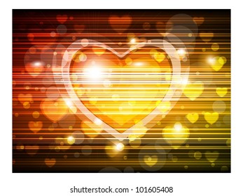 Abstract greeting, gift card or banner with decorative colorful shiny heart shape and copy space for your text. EPS 10, Vector illustration.