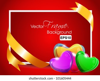 Abstract greeting, gift card or banner with decorative colorful heart shapes and copy space for your text. EPS 10, Vector illustration.