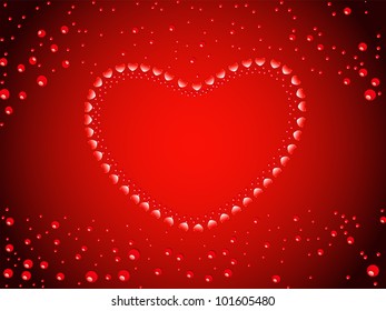 Abstract greeting, gift card or banner with  heart shape made with water drop and copy space for your text. EPS 10, Vector illustration.