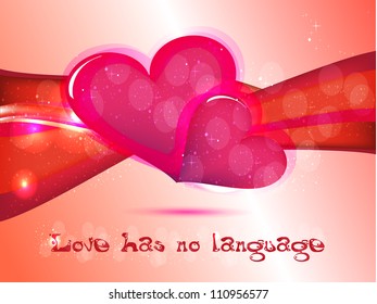 Abstract greeting, gift card or banner with decorative colorful glitring heart shapes  with ribbon and copy space for your text. EPS 10, Vector illustration.
