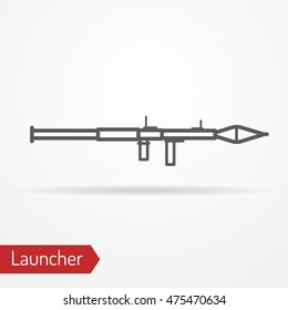 Abstract grenade launcher icon in line style with shadow. Army vector stock image.