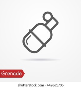 Abstract grenade in line style. Typical simplistic grenade. Isolated grenade icon with shadow. Grenade vector stock image.