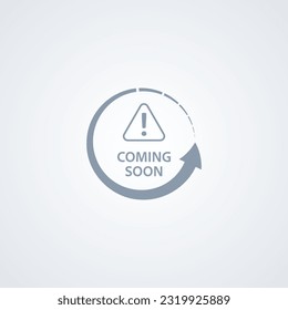 Abstract grey arrow with coming soon text and uploading symbol isolated on background