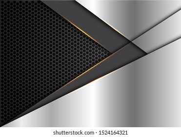 Abstract grey arrow gold light direction on silver with hexagon mesh design modern luxury futuristic background vector illustration.