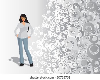 abstract grey artwork background with isolated girl