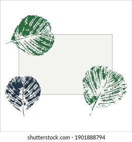 Abstract grey background with black frame for text with colored abstract lleaves prints. Vector. Quote text info design. Template for social networks stories and posts.