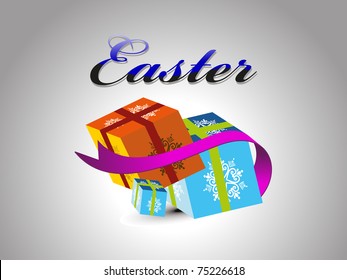 abstract grey background with colorful gift box, ribbon