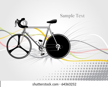 abstract grey background with colorful stripes, isolated bicycle