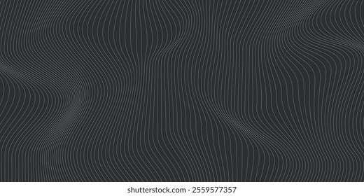 Abstract grey background design. Modern wavy lines pattern in monochrome colors. Premium line texture for banner, business background. Dark horizontal