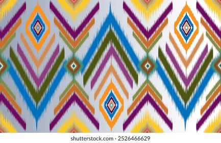 Abstract grey background of ikat fabric. Traditional ethnic geometric pattern. Design for textile, clothing, apparel, packaging or wallpaper.
