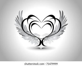 abstract grey background with isolated black creative design heart tattoo