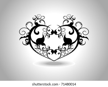 abstract grey background with isolated black creative design heart tattoo