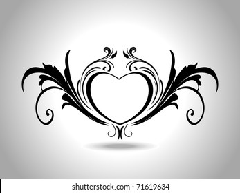 abstract grey background with isolated black creative design heart tattoo