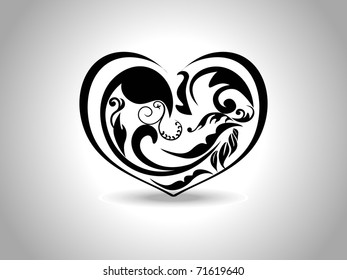 abstract grey background with isolated black creative design heart tattoo
