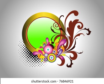 abstract grey background with isolated colorful artwork decorated frame, illustration