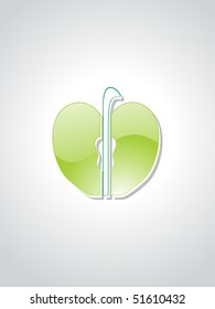 abstract grey background with isolated green apple