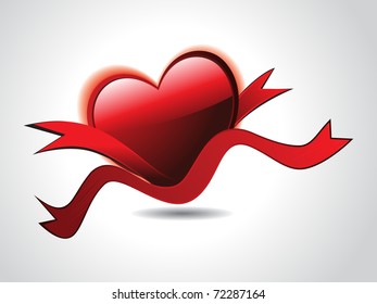 abstract grey background with isolated maroon hearts, ribbon