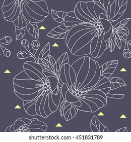 abstract grey background with linear flowers Sakura