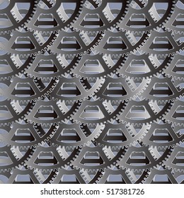 Abstract grey background. Modern geometric 3d seamless  pattern. Gear wheel, cog-wheel,  driver pinion, pinion,  sprocket, Vector design.