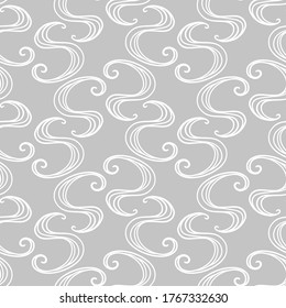 Abstract grey background. Ocean waves seamless pattern. Japanese, Chinese traditional ornament background. Vector illustration