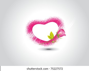fondo gris abstracto con corazón rosa, rosa rojo