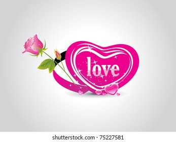abstract grey background with romantic pink heart, pink rose