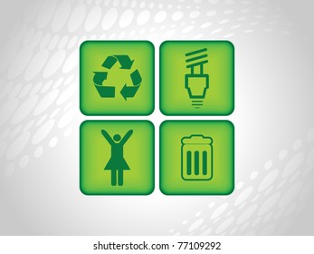 abstract grey background with set of four ecology icons, vector illustration