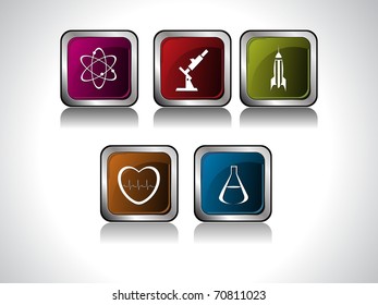 abstract grey background with set of science icons