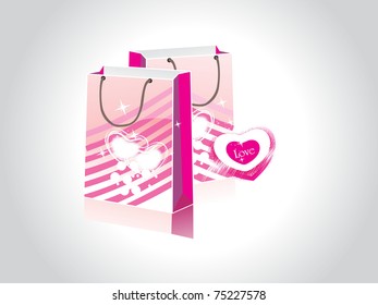 fondo gris abstracto con bolsa de compra, corazón romántico
