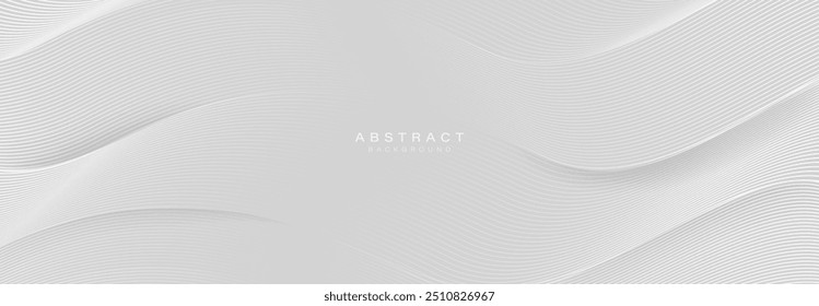 Fundo cinza abstrato com linhas onduladas brancas. Banner horizontal do conceito da tecnologia digital futurista. Ilustração vetorial