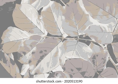 Abstract grey and beige leaves vector background. Seamless vintage leaf texture. Seamless pattern for fabric and paper.