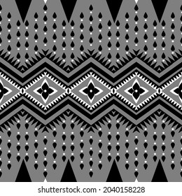 Abstract Grey and black simple geometry ethnics traditional fabric textile embroidery  seamless pattern