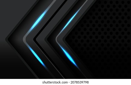 Abstract grey blue light arrow direction geometric with black circle mesh design modern futuristic technology background vector illustration.