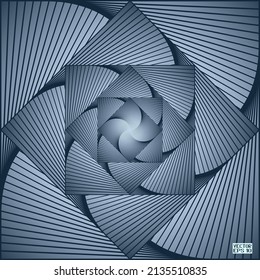 Abstract Grey and Blue Pattern with Stairs. Spiral Square Wave. Geometric Psychedelic Background. Vector. 3D Illustration