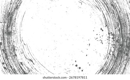 Las pinceladas y salpicaduras grises Abstractas crean un fondo texturizado y angustiado sobre blanco.