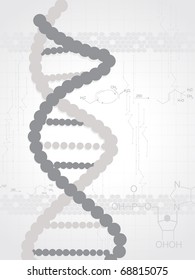 abstract grey chemical formula background with dna