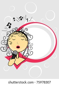 abstract grey circle background with cute singer holding mike