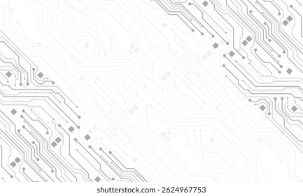 Tecnologia de placa de circuito cinzento abstrato linhas conectadas elementos eletrônicos computador placa-mãe digital no fundo branco ilustração vetor.