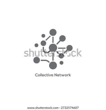 Abstract grey collective network logo with connected circular nodes and lines for digital technology, business community, and data infrastructure.
