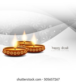 Abstract grey color wavy Happy Diwali background design
