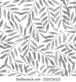 Resumen del patrón de textura de la hoja de primavera de color gris sobre fondo blanco. Patrón moderno de textura de hoja vectorial.