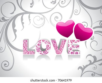 abstract grey creative floral background with set of romantic heart, artistic love text