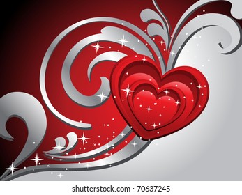 abstract grey curve floral, twinkle star background with romantic heart