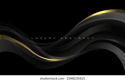 Abstract grey curve wave gold line luxury on black design modern creative background vector illustration.