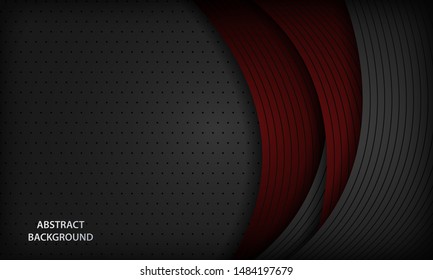 Abstract grey dan red background overlap dimension layer on black space. Modern dark corporate design template with geometric stripe line element.