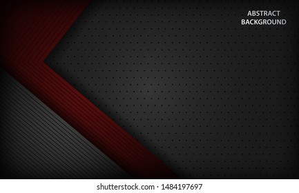 Abstract grey dan red background overlap dimension layer on black space. Modern dark corporate design template with geometric stripe line element.