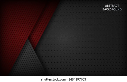 Abstract grey dan red background overlap dimension layer on black space. Modern dark corporate design template with geometric stripe line element.