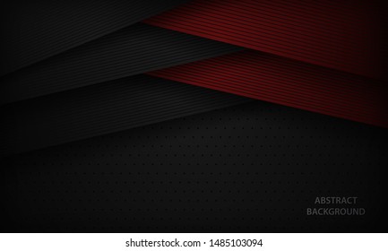Abstract grey dan red background overlap dimension layer on black space. Modern dark corporate design template with geometric stripe line element.