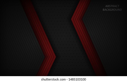 Abstract grey dan red background overlap dimension layer on black space. Modern dark corporate design template with geometric stripe line element.