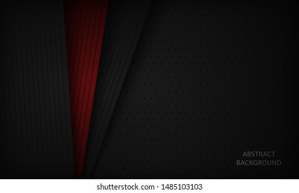 Abstract grey dan red background overlap dimension layer on black space. Modern dark corporate design template with geometric stripe line element.